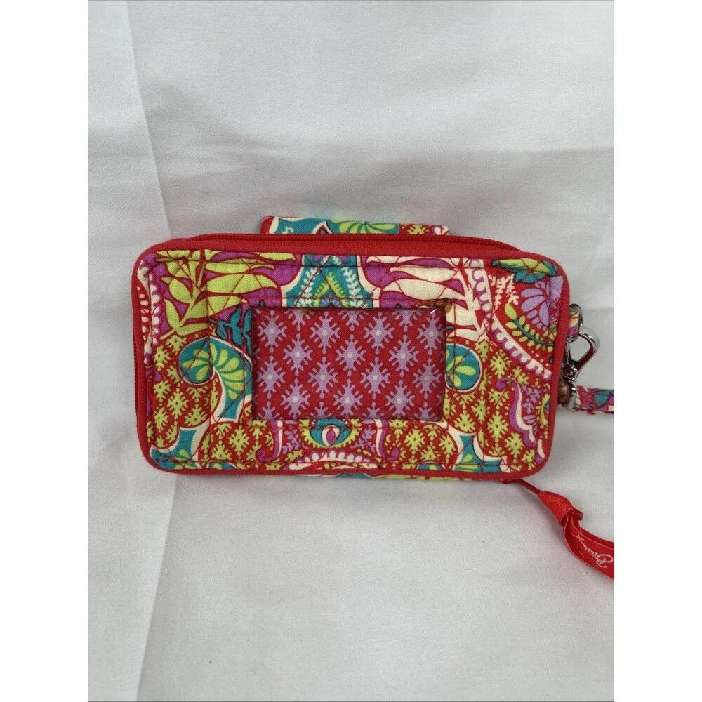 Vera Bradley Bright Floral Zip Around Wallet Wristlet Pink Hard Case